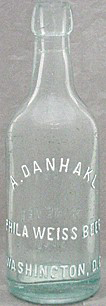 A. DANHAKL PHILA WEISS BEER EMBOSSED BEER BOTTLE