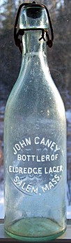 JOHN CANEY BOTTLER OF ELDREDGE LAGER EMBOSSED BEER BOTTLE