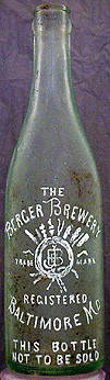 THE BERGER BREWERY EMBOSSED BEER BOTTLE