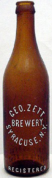 GEORGE ZETT BREWERY EMBOSSED BEER BOTTLE