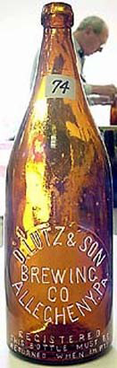D. LUTZ & SON BREWING COMPANY EMBOSSED BEER BOTTLE