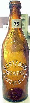 D. LUTZ & SON BREWERS EMBOSSED BEER BOTTLE