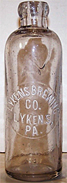 LYKENS BREWING COMPANY EMBOSSED BEER BOTTLE