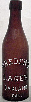 WREDEN'S LAGER EMBOSSED BEER BOTTLE