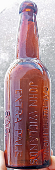 CALIFORNIA BOTTLING WORKS JOHN WIELAND'S EXTRA PALE EMBOSSED BEER BOTTLE