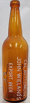 CALIFORNIA BOTTLING COMPANY JOHN WIELAND'S EXPORT BEER EMBOSSED BEER BOTTLE