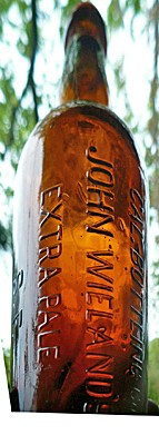 CALIFORNIA BOTTLING WORKS JOHN WIELAND'S EXTRA PALE EMBOSSED BEER BOTTLE