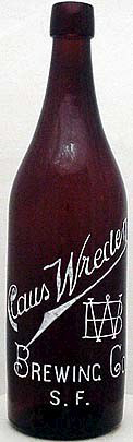 CLAUS WREDEN BREWING COMPANY EMBOSSED BEER BOTTLE