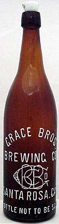 GRACE BROTHERS BREWING COMPANY EMBOSSED BEER BOTTLE