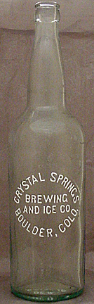 CRYSTAL SPRINGS BREWING AND ICE COMPANY EMBOSSED BEER BOTTLE