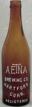 THE AETNA BREWING COMPANY EMBOSSED BEER BOTTLE