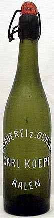 BRAUEREI z. OCHSEN EMBOSSED BEER BOTTLE