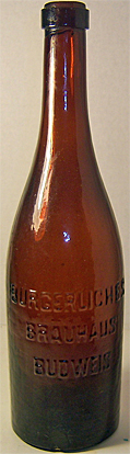 Burgerliches Brauhaus Budweis EMBOSSED BEER BOTTLE