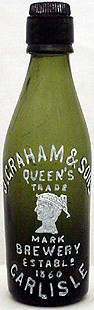 J. GRAHAM & SONS QUEEN'S BREWERY EMBOSSED BEER BOTTLE