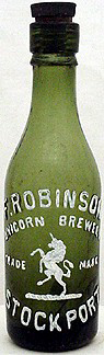 F. ROBINSON UNICORN BREWERY EMBOSSED BEER BOTTLE