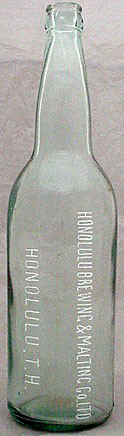 HONOLULU BREWING & MALTING COMPANY LIMITED EMBOSSED BEER BOTTLE