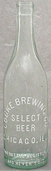 COOKE BREWING COMPANY EMBOSSED BEER BOTTLE