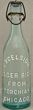 EXCELSIOR LAGER BIER FROM H. TORCHIANI EMBOSSED BEER BOTTLE