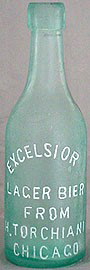 EXCELSIOR LAGER BIER FROM H. TORCHIANI EMBOSSED BEER BOTTLE