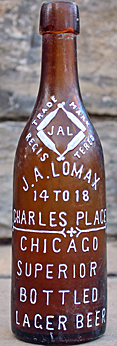 J. A. LOMAX SUPERIOR BOTTLED LAGER BEER EMBOSSED BEER BOTTLE