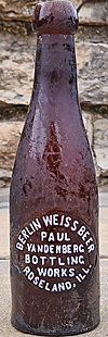 BERLIN WEISS BEER PAUL VANDENBERG BOTTLING WORKS EMBOSSED BEER BOTTLE