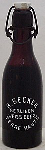 H. BECKER BERLINER WEISS BEER EMBOSSED BEER BOTTLE