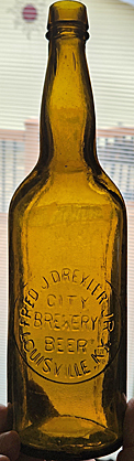 FRED J. DREXLER JR. CITY BREWERY BEER EMBOSSED BEER BOTTLE