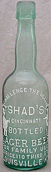 SHAD'S CINCINNATI BOTTLED LAGER BEER EMBOSSED BEER BOTTLE