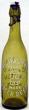 J. GAHM MILWAUKEE LAGER BEER EMBOSSED BEER BOTTLE