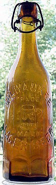 J. GAHM MILWAUKEE LAGER BEER EMBOSSED BEER BOTTLE