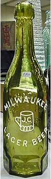 J. GAHM MILWAUKEE LAGER BEER EMBOSSED BEER BOTTLE