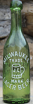 J. GAHM MILWAUKEE LAGER BEER EMBOSSED BEER BOTTLE