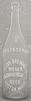 PURITAN BREWING COMPANY WIENER BEER EMBOSSED BEER BOTTLE