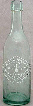 JACOB WIRTH'S NEW YORK LAGER BEER EMBOSSED BEER BOTTLE