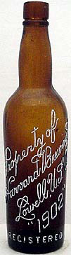 HARVARD BREWING COMPANY EMBOSSED BEER BOTTLE