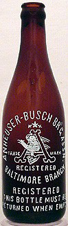 ANHEUSER BUSCH BREWING ASSOCIATION EMBOSSED BEER BOTTLE