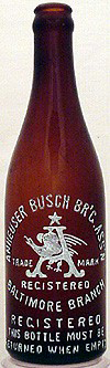 ANHEUSER BUSCH BREWING ASSOCIATION EMBOSSED BEER BOTTLE