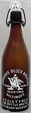 ANHEUSER BUSCH BREWING ASSOCIATION EMBOSSED BEER BOTTLE