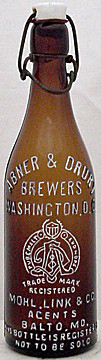 ABNER & DRURY BREWERS EMBOSSED BEER BOTTLE