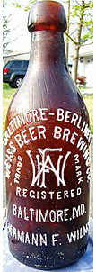 BALTIMORE-BERLINER WEISS BEER BREWING COMPANY EMBOSSED BEER BOTTLE