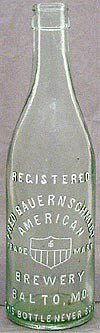 FRED BAUERNSCHMIDT AMERICAN BREWERY EMBOSSED BEER BOTTLE