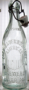 FRED BAUERNSCHMIDT AMERICAN BREWERY EMBOSSED BEER BOTTLE