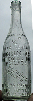 CONSUMERS BREWING COMPANY EMBOSSED BEER BOTTLE