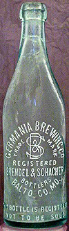 GERMANIA BREWING COMPANY EMBOSSED BEER BOTTLE