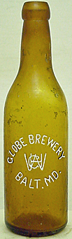 THE GLOBE BREWERY EMBOSSED BEER BOTTLE