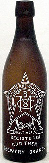 GEORGE GUNTHER'S BREWERY EMBOSSED BEER BOTTLE