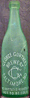 GEORGE GUNTHER'S BREWERY EMBOSSED BEER BOTTLE