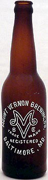 MOUNT VERNON BREWING COMPANY EMBOSSED BEER BOTTLE