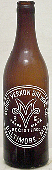 MOUNT VERNON BREWING COMPANY EMBOSSED BEER BOTTLE