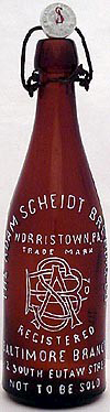 ADAM SCHEIDT BREWING COMPANY EMBOSSED BEER BOTTLE